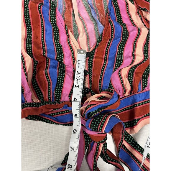 Topshop Striped Long Sleeve Tie Front Crop Top Stars 4th of July Women’s Size 2 - Picture 8 of 15